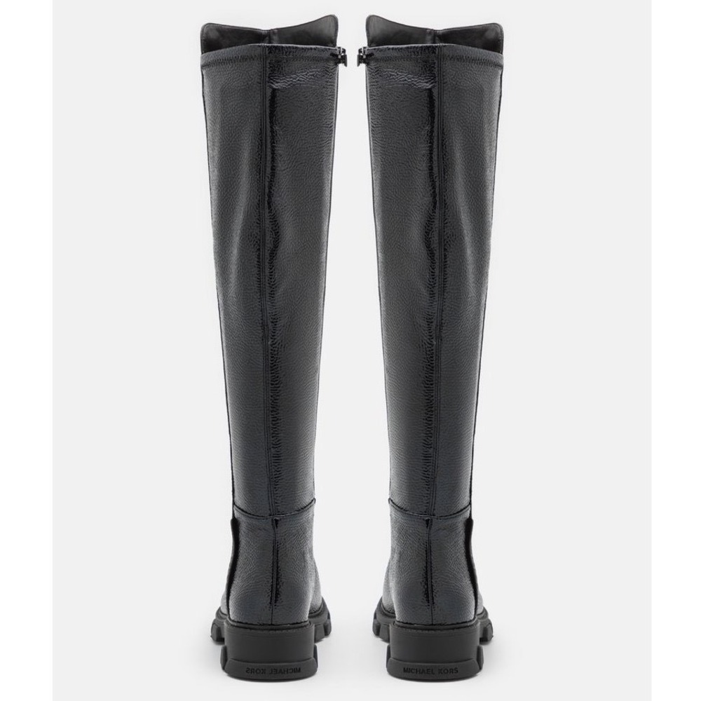 Michael Kors Over The Knee Boots Black Crackled Patent Lug Sole Womens Size 10 - Picture 6 of 11